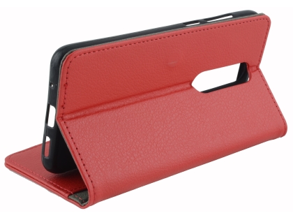 Synthetic Leather Wallet Case with Stand for Nokia 5.1 Plus - Red