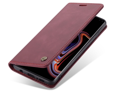 CaseMe Slim Synthetic Leather Wallet Case with Stand for Samsung Galaxy S10+ - Burgundy Leather Wallet Case