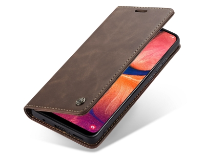 CaseMe Slim Synthetic Leather Wallet Case with Stand for Samsung Galaxy A50 - Chocolate Leather Wallet Case