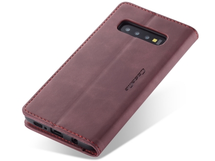 CaseMe Slim Synthetic Leather Wallet Case with Stand for Samsung Galaxy S10 5G - Burgundy