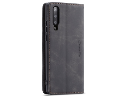 CaseMe Slim Synthetic Leather Wallet Case with Stand for Samsung Galaxy A70 - Charcoal