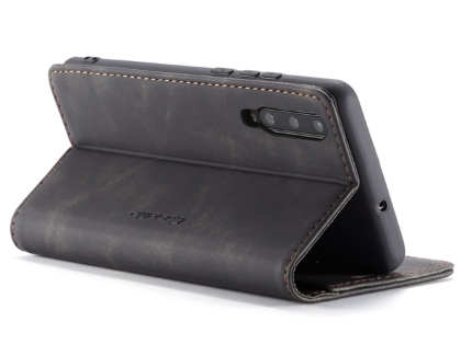 CaseMe Slim Synthetic Leather Wallet Case with Stand for Samsung Galaxy A70 - Charcoal