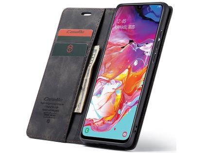 CaseMe Slim Synthetic Leather Wallet Case with Stand for Samsung Galaxy A70 - Charcoal