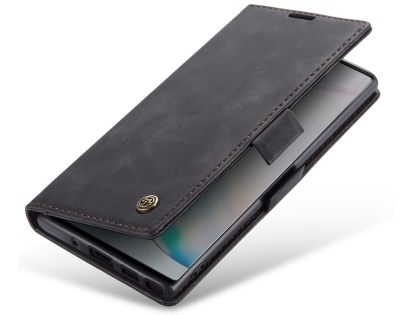 CaseMe Slim Synthetic Leather Wallet Case with Stand for Samsung Galaxy Note10 - Charcoal Leather Wallet Case