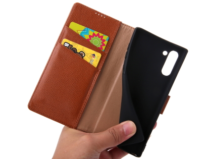 Premium Leather Wallet Case with Stand for Samsung Galaxy Note10 5G - Brown