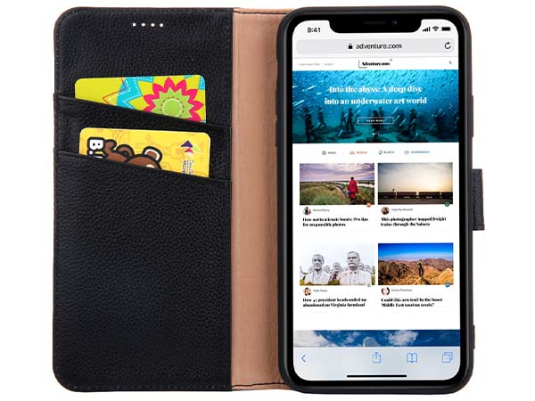 Premium Leather Wallet Case for Apple iPhone 11 Pro - Black