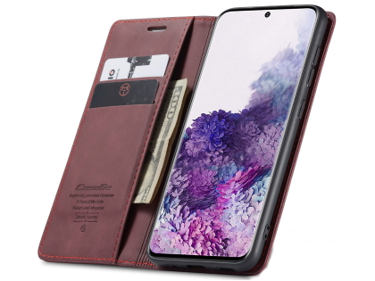 CaseMe Slim Synthetic Leather Wallet Case with Stand for Samsung Galaxy S20 - Burgundy