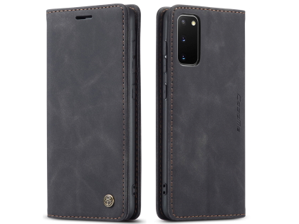 CaseMe Slim Synthetic Leather Wallet Case with Stand for Samsung Galaxy S20 - Charcoal