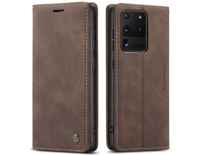 CaseMe Slim Synthetic Leather Wallet Case with Stand for Samsung Galaxy S20 Ultra - Chocolate