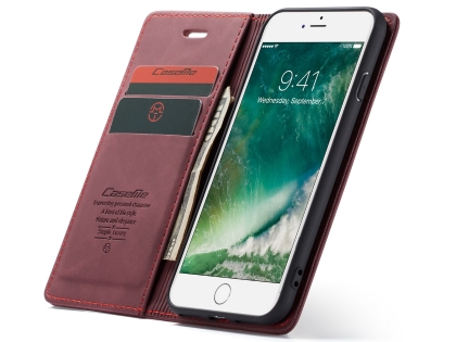 CaseMe Slim Synthetic Leather Wallet Case with Stand for iPhone 8/7 - Burgundy