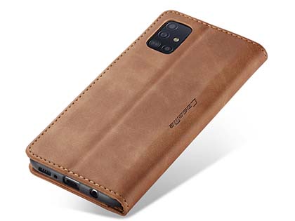 CaseMe Slim Synthetic Leather Wallet Case with Stand for Samsung Galaxy A51 - Tan