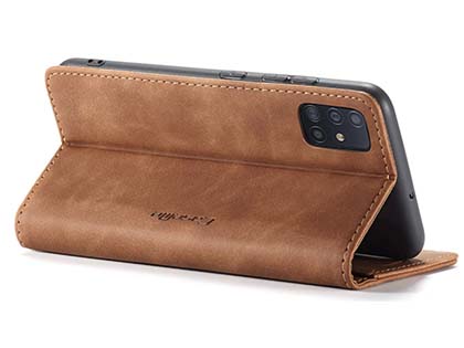 CaseMe Slim Synthetic Leather Wallet Case with Stand for Samsung Galaxy A51 - Tan