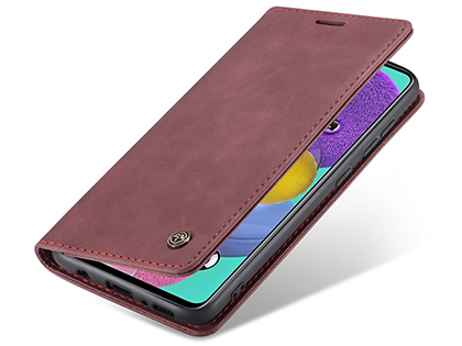 CaseMe Slim Synthetic Leather Wallet Case with Stand for Samsung Galaxy A51 - Burgundy Leather Wallet Case