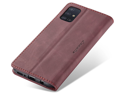 CaseMe Slim Synthetic Leather Wallet Case with Stand for Samsung Galaxy A51 - Burgundy