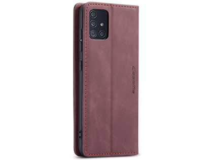 CaseMe Slim Synthetic Leather Wallet Case with Stand for Samsung Galaxy A51 - Burgundy