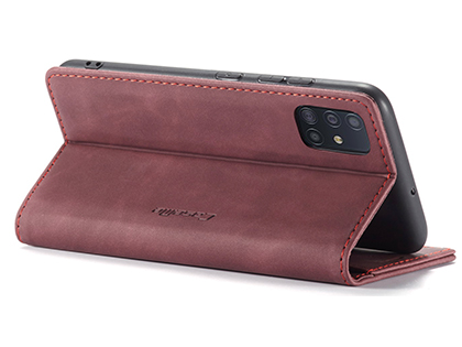 CaseMe Slim Synthetic Leather Wallet Case with Stand for Samsung Galaxy A51 - Burgundy
