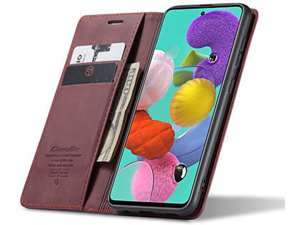 CaseMe Slim Synthetic Leather Wallet Case with Stand for Samsung Galaxy A51 - Burgundy