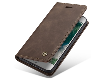 CaseMe Slim Synthetic Leather Wallet Case with Stand for iPhone SE 2 / SE 3 - Chocolate Leather Wallet Case