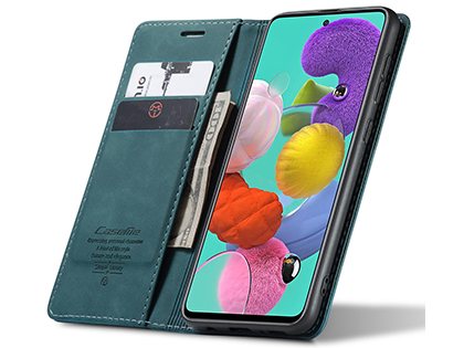 CaseMe Slim Synthetic Leather Wallet Case with Stand for Samsung Galaxy A71 - Teal