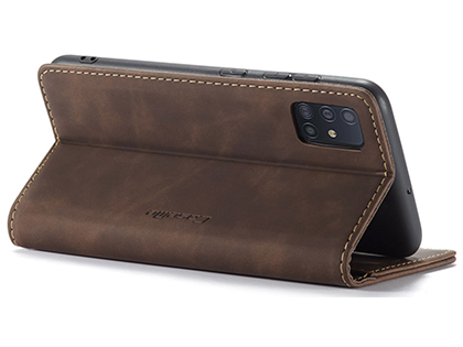 CaseMe Slim Synthetic Leather Wallet Case with Stand for Samsung Galaxy A71 - Chocolate