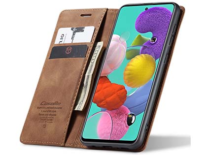 CaseMe Slim Synthetic Leather Wallet Case with Stand for Samsung Galaxy A71 - Tan
