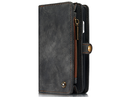 CaseMe 2-in-1 Synthetic Leather Wallet Case for iPhone SE 2 / SE 3 - Khaki/Grey Leather Wallet Case