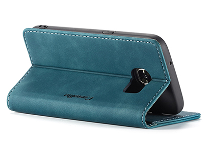 CaseMe Slim Synthetic Leather Wallet Case with Stand for Samsung Galaxy S7 - Teal