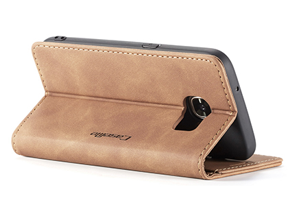 CaseMe Slim Synthetic Leather Wallet Case with Stand for Samsung Galaxy S7 Edge - Tan