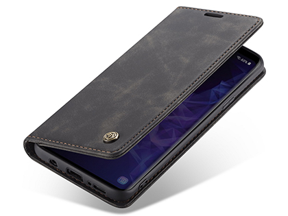CaseMe Slim Synthetic Leather Wallet Case with Stand for Samsung Galaxy S9 - Charcoal Leather Wallet Case