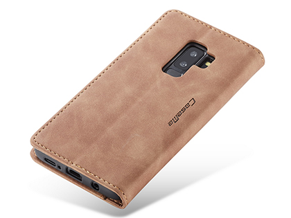 CaseMe Slim Synthetic Leather Wallet Case with Stand for Samsung Galaxy S9+ - Tan