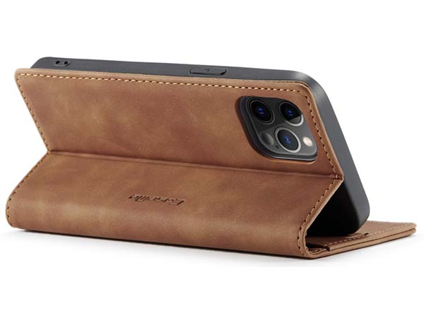 CaseMe Slim Synthetic Leather Wallet Case with Stand for iPhone 12 Pro - Tan
