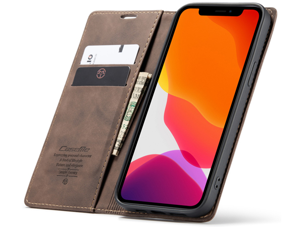 CaseMe Slim Synthetic Leather Wallet Case with Stand for iPhone 12 - Chocolate