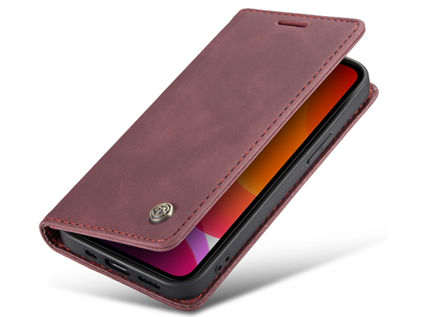 CaseMe Slim Synthetic Leather Wallet Case with Stand for iPhone 12 Mini - Burgundy Leather Wallet Case