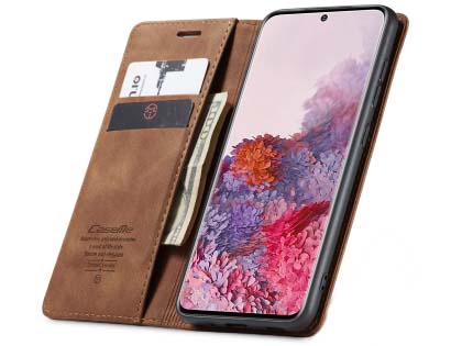 CaseMe Slim Synthetic Leather Wallet Case with Stand for Samsung Galaxy S20 FE 5G - Tan