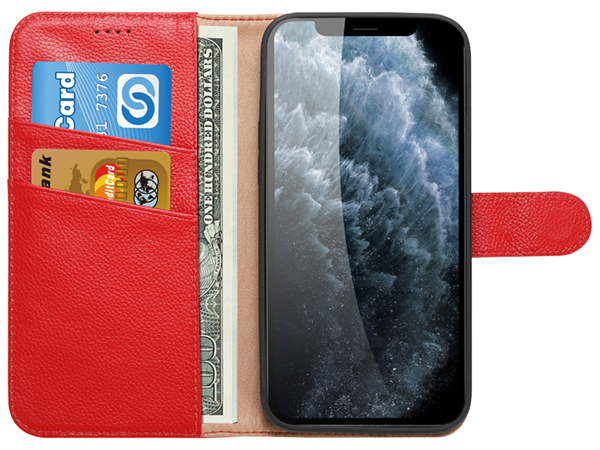Premium Leather Wallet Case for Apple iPhone 12 Pro Max - Red