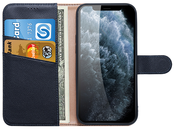 Premium Leather Wallet Case for Apple iPhone 12 - Midnight Blue