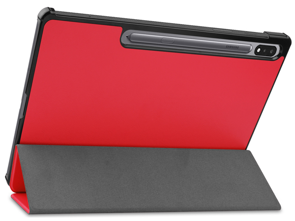 Slim Synthetic Leather Flip Case with Stand for Samsung Galaxy Tab S7 - Red Leather Flip Case