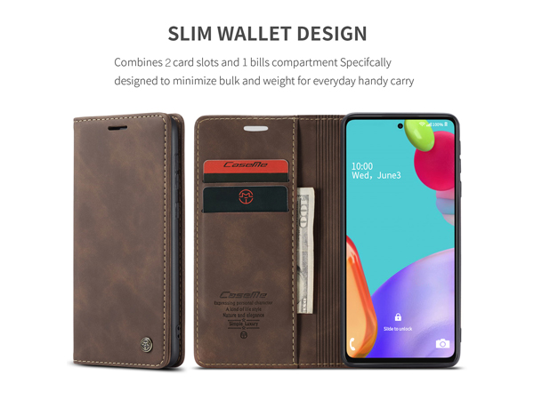 CaseMe Slim Synthetic Leather Wallet Case with Stand for Samsung Galaxy A52s/A52 - Chocolate