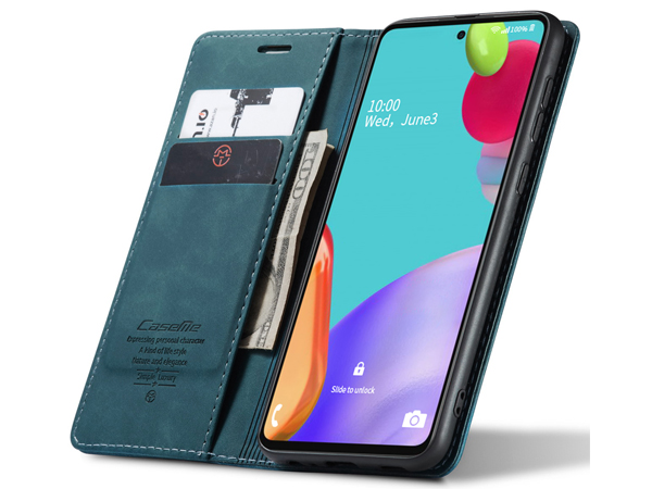 CaseMe Slim Synthetic Leather Wallet Case with Stand for Samsung Galaxy A52s/A52 - Teal