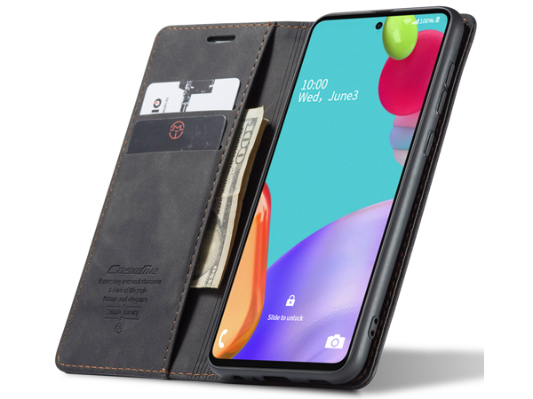 CaseMe Slim Synthetic Leather Wallet Case with Stand for Samsung Galaxy A52s/A52 - Charcoal
