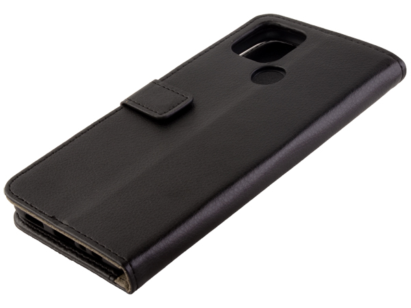 Synthetic Leather Wallet Case with Stand for OPPO A15 - Black Leather Wallet Case