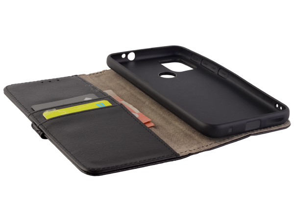 Synthetic Leather Wallet Case with Stand for Motorola Moto G30 - Black