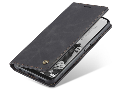 CaseMe Slim Synthetic Leather Wallet Case with Stand for Samsung Galaxy A22 5G - Charcoal Leather Wallet Case