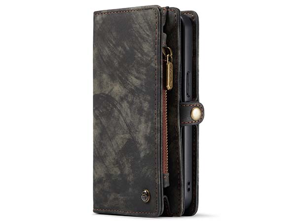 CaseMe 2-in-1 Synthetic Leather Wallet Case for iPhone 13 Mini - Khaki/Grey Leather Wallet Case