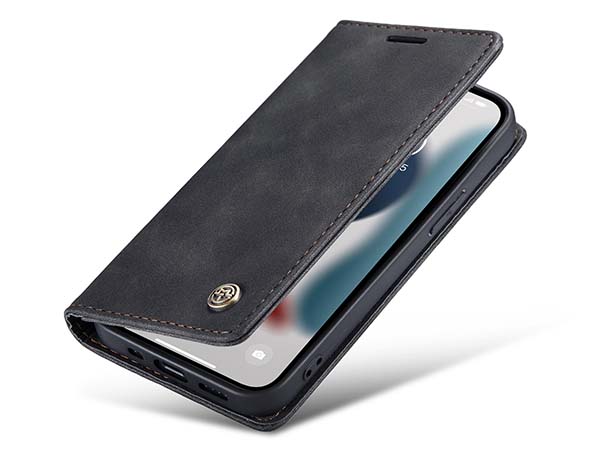 CaseMe Slim Synthetic Leather Wallet Case with Stand for iPhone 13 Pro - Charcoal Leather Wallet Case