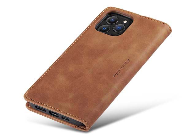CaseMe Slim Synthetic Leather Wallet Case with Stand for iPhone 13 Pro - Tan