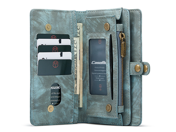 CaseMe 2-in-1 Synthetic Leather Wallet Case for Samsung Galaxy S22 - Teal/Ash