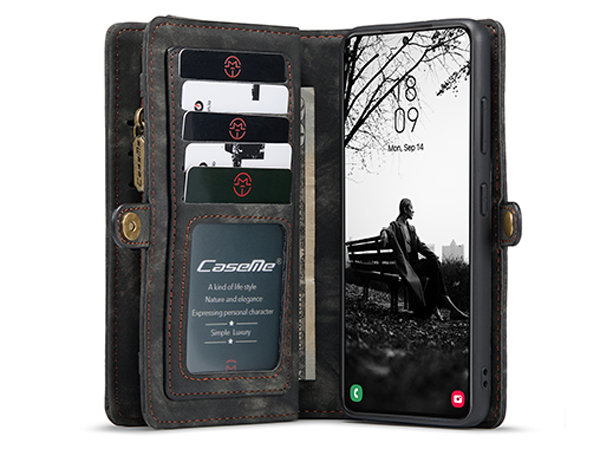 CaseMe 2-in-1 Synthetic Leather Wallet Case for Samsung Galaxy S22+ - Khaki/Grey