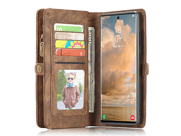 CaseMe 2-in-1 Synthetic Leather Wallet Case for Samsung Galaxy S22 Ultra - Beige/Tan
