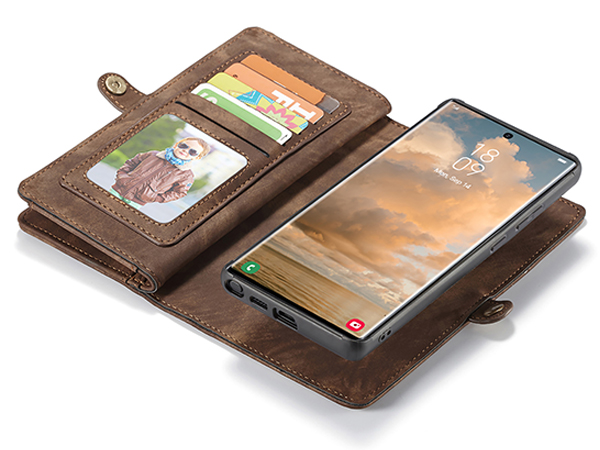 CaseMe 2-in-1 Synthetic Leather Wallet Case for Samsung Galaxy S22 Ultra - Beige/Tan